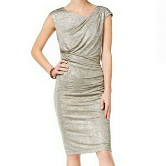 NWT Beige gold Shimmer Sheath Dress by Connected Apparel special occasion. - Picture 2 of 5